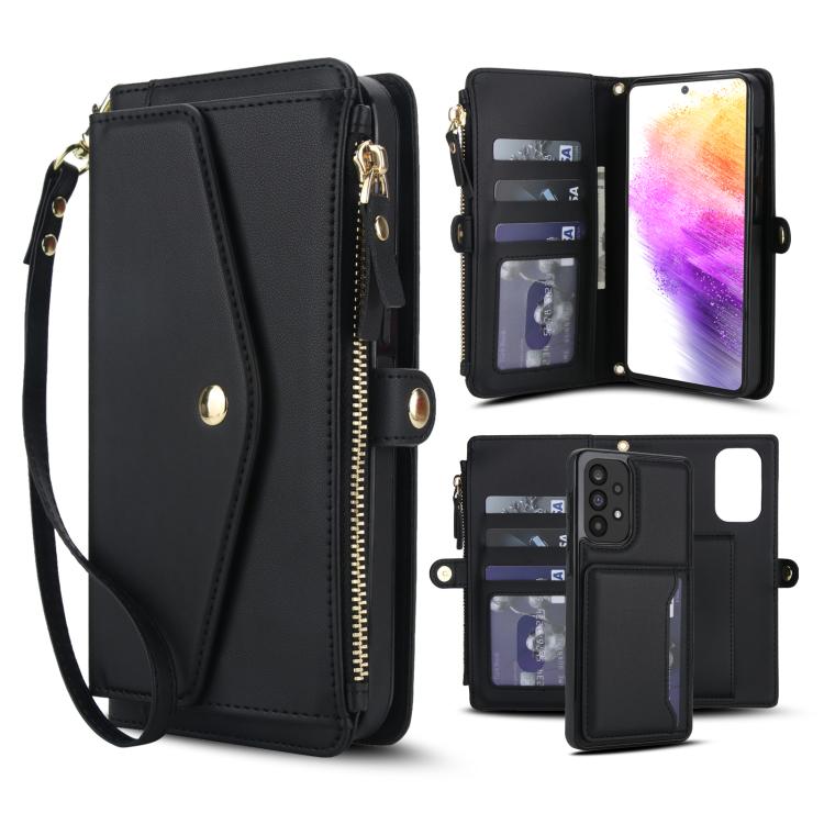 Funda de cuero desmontable con cordón para Samsung Galaxy A53 5G (negro)