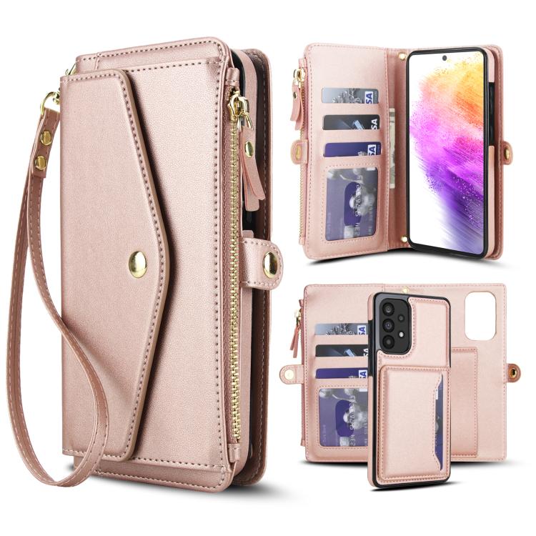 Funda de cuero desmontable con cordón para Samsung Galaxy A53 5G (oro rosa)