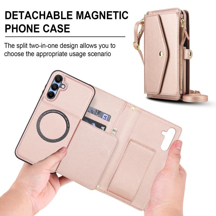 Funda de cuero desmontable con cordón para Samsung Galaxy A56 5G (oro rosa)
