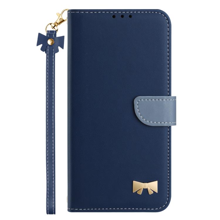 Funda de cuero con lazo metálico y correa para la mano para Xiaomi 14 (azul oscuro)