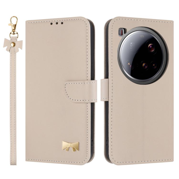 Funda de cuero con lazo metálico y correa para la mano para Xiaomi 15 Ultra (albaricoque)