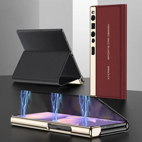 Funda plegable de cuero liso galvanizado GKK para Huawei Mate Xs 2 (roja)