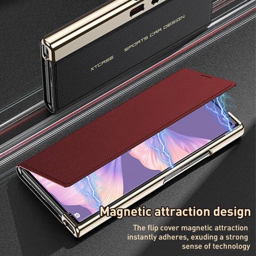 Funda plegable de cuero liso galvanizado GKK para Huawei Mate Xs 2 (roja)