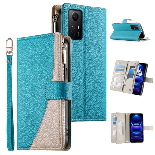 Funda de cuero con cremallera para Redmi Note 12S 4G / Note 11 4G, con costuras globales, mĂșltiples tarjetas y correa corta (azul)