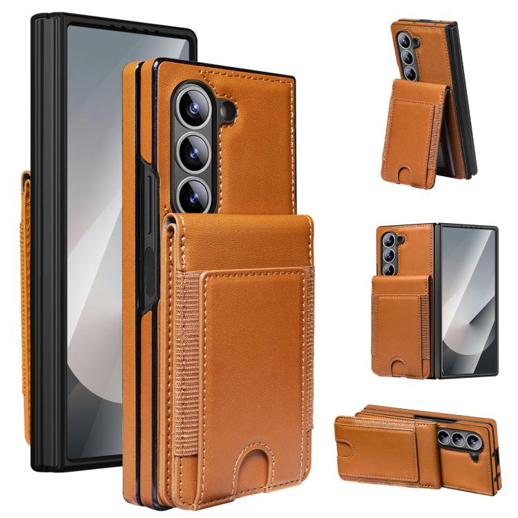 Funda de cuero con película templada integrada para Samsung Galaxy Z Fold6 (marrón)