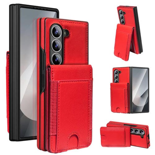 Funda de cuero con película templada integrada para Samsung Galaxy Z Fold6 (rojo)