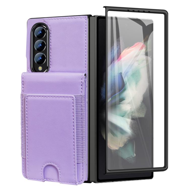 Funda de cuero con película templada integrada para Samsung Galaxy Z Fold3 (morado claro)