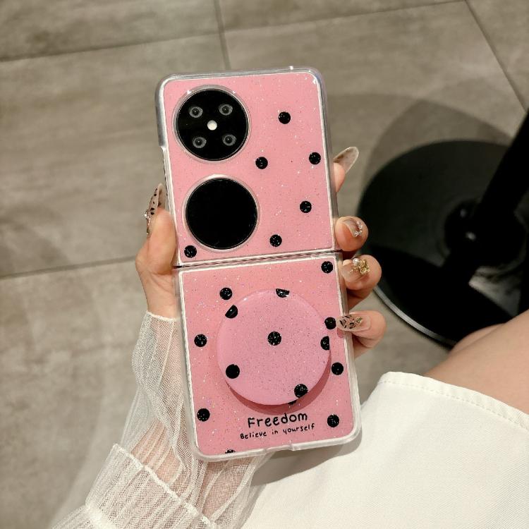 Funda con estampado de puntos brillantes para Huawei Pocket 2 con soporte (rosa y rojo)