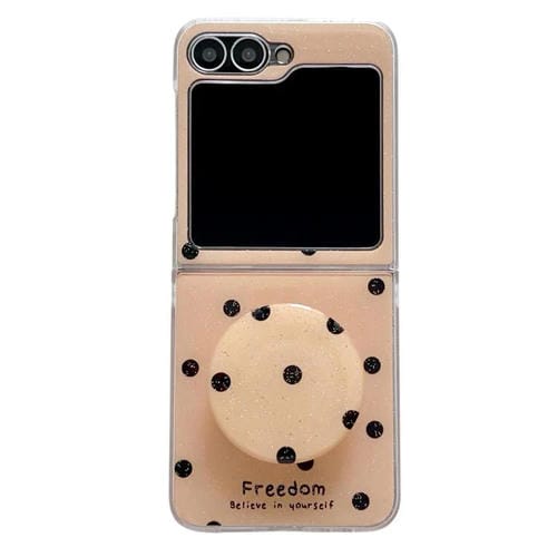 Funda con estampado de puntos brillantes y soporte para Samsung Galaxy Z Flip5 (dorada)
