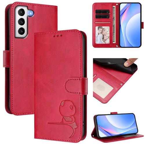 Funda de cuero RFID con estampado de panda para Samsung Galaxy S21 5G con cordón (rosa)