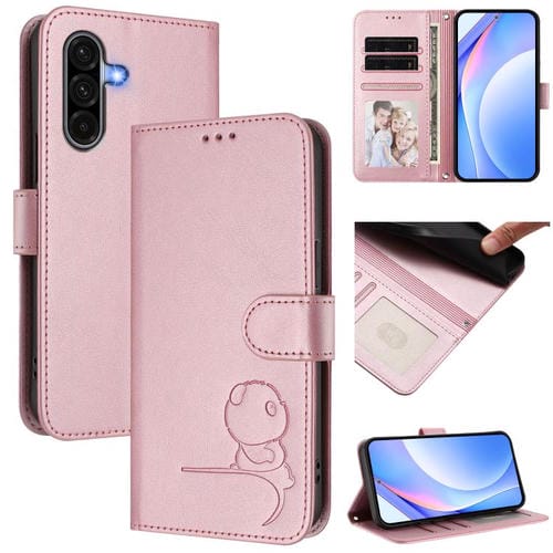 Funda de cuero con relieve RFID y cordón para Samsung Galaxy A56 5G / A36 5G (rosa)
