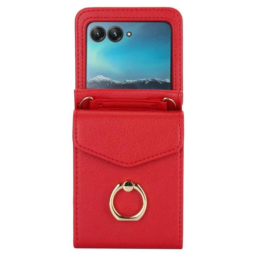Funda para Motorola Razr 40 Ultra con ranura para tarjeta RFID y soporte de anillo (roja)