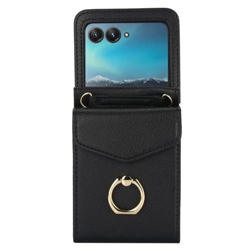 Funda para Motorola Razr 60 Ultra con ranura para tarjeta RFID y soporte de anillo (negra)