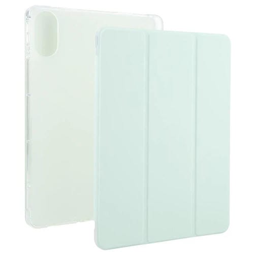 Funda de cuero inteligente de TPU transparente de 3 pliegues para Xiaomi Redmi Pad 2 con ranura para bolígrafo (verde claro)