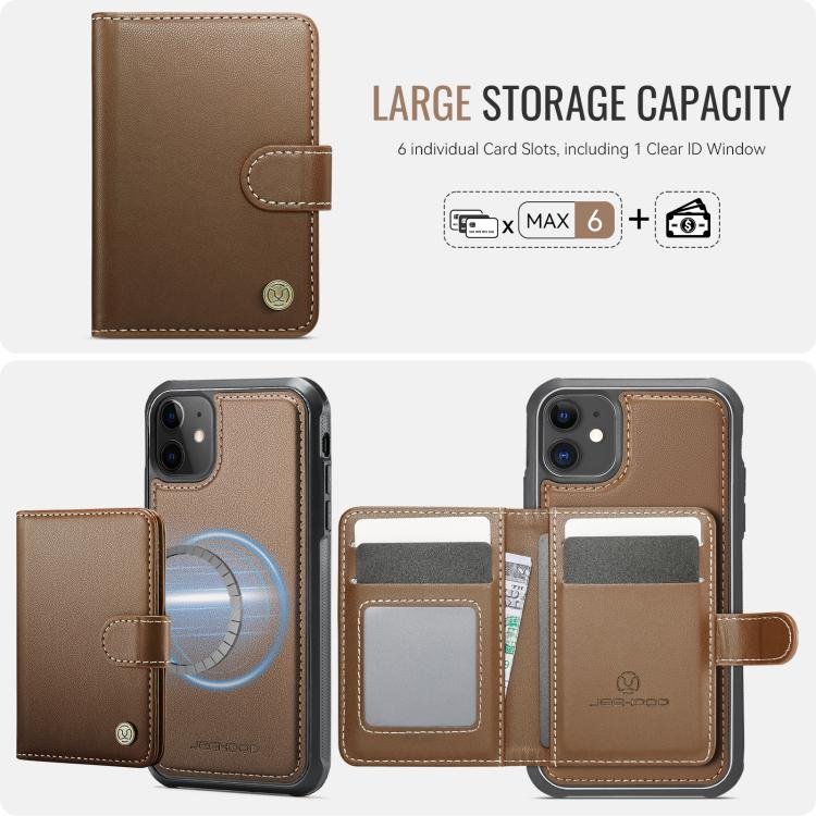 JEEHOOD J09 - Funda de cuero con hebilla para iPhone 11, estilo magnético, RFID, MagSafe (marrón)