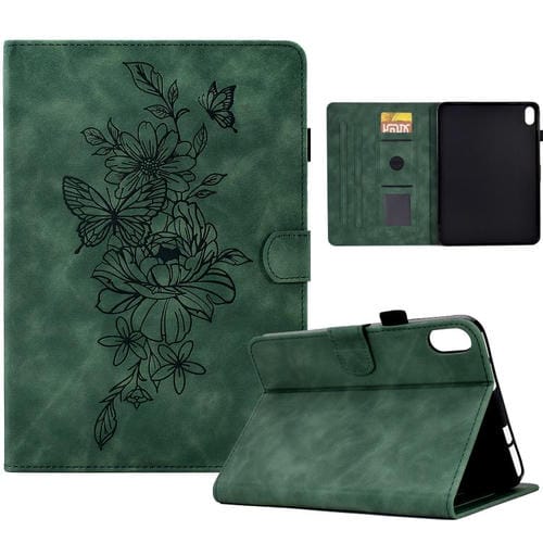 Funda de cuero con relieve de mariposa peonía para Xiaomi Redmi Pad 2 (verde)