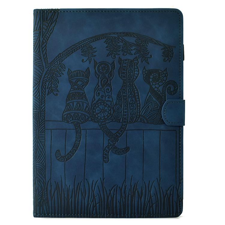 Funda de piel con relieve de gato para Xiaomi Redmi Pad 2 (azul oscuro)