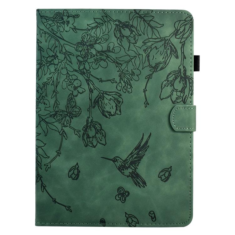 Funda de cuero inteligente con estampado de flores y pájaros para Xiaomi Redmi Pad 2 (verde)