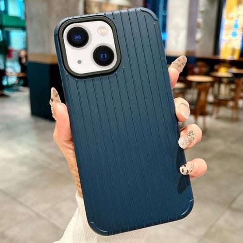 Funda MagSafe de cobertura total para iPhone 13 con diseño inspirado en equipaje (azul oscuro)