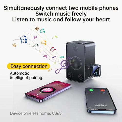 Adaptador de audio inalámbrico 2 en 1 para coche C86S Pro, receptor y transmisor de audio de 3,5 mm (negro)