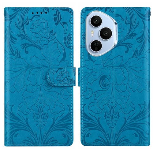 Funda de cuero con estampado floral en relieve para Honor 400 Pro Global (160,8 mm) (azul)
