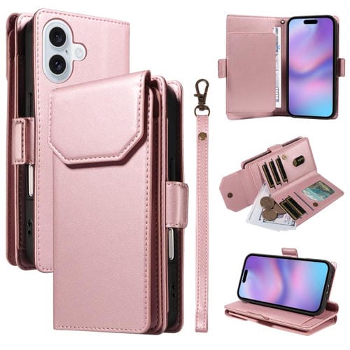 Funda de cuero con tarjetero para iPhone 17 con correa (oro rosa)