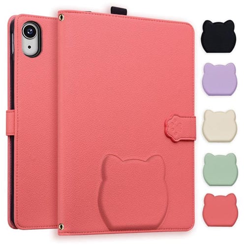 Funda inteligente de piel de lichi con tacto de gato para iPad 2025/2022 (rojo sandía)