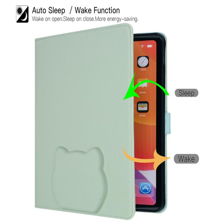 Funda inteligente de piel de lichi con tacto de gato para iPad 2025/2022 (verde)