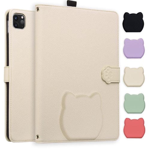 Funda inteligente de piel de lichi con tacto de gato para iPad Pro 11 (2024) (blanco albaricoque)