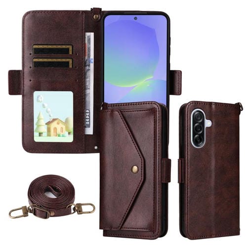 Funda de piel de vacuno cruzada con ranuras para múltiples tarjetas para Samsung Galaxy A36 5G (marrón)
