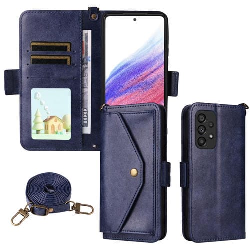 Funda de piel de vacuno cruzada con ranuras para múltiples tarjetas para Samsung Galaxy A53 5G (azul)