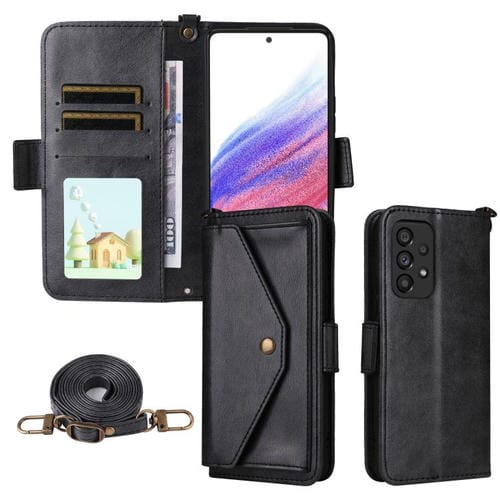 Funda de piel de vacuno cruzada con ranuras para múltiples tarjetas para Samsung Galaxy A53 5G (negra)