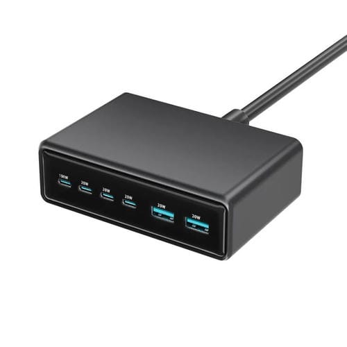 Cargador rápido de escritorio multifunción GaN de 6 puertos, 200 W, 4 USB-C/Tipo C y 2 USB-A, enchufe australiano (negro)