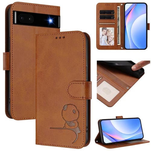 Funda de cuero con relieve RFID y cordón para Google Pixel 6a (marrón)