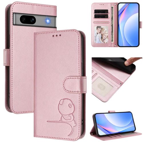 Funda de cuero con estampado RFID y cordón para Google Pixel 7a (rosa)