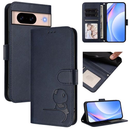 Funda de cuero con estampado RFID y cordón para Google Pixel 8a (azul)