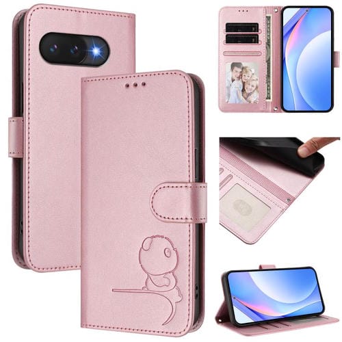 Funda de cuero con estampado RFID y cordón para Google Pixel 9a (rosa)