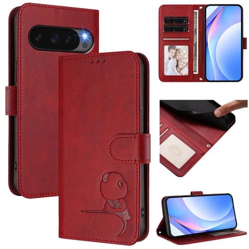 Funda de cuero con estampado RFID y cordón para Google Pixel 10/10 Pro (rojo vino)