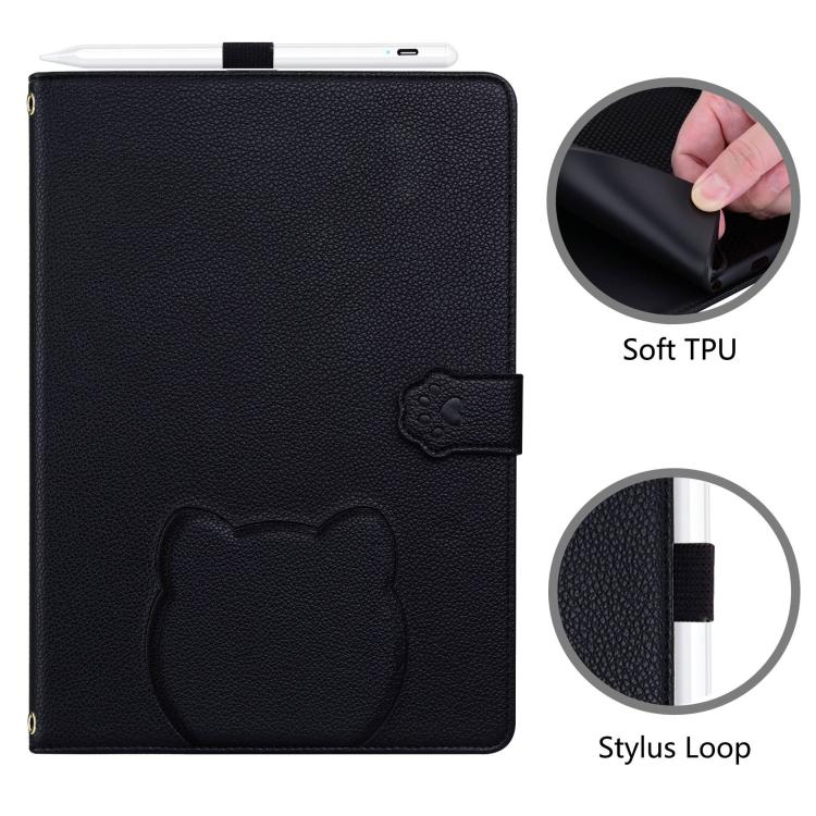 Funda de piel de lichi con tacto de gato para Xiaomi Redmi Pad 2 (negra)