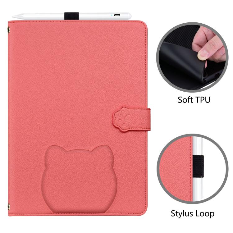 Funda de piel de lichi con tacto de gato para Xiaomi Redmi Pad SE 8.7 (rojo sandía)
