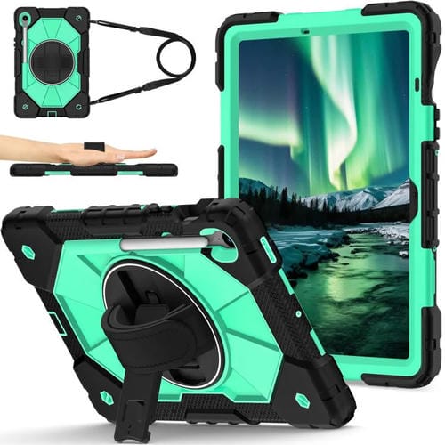 Funda híbrida de silicona con diseño de robot para Samsung Galaxy Tab S10 FE/S9 (negro y verde menta)