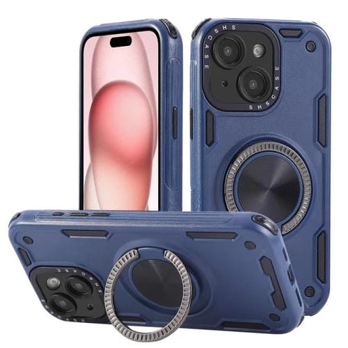 Funda magnética de tres núcleos con rotación de 360 grados para iPhone 15 (azul real)