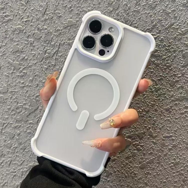 Funda MagSafe semitransparente con tacto esmerilado para iPhone 16 Pro Max (blanca)