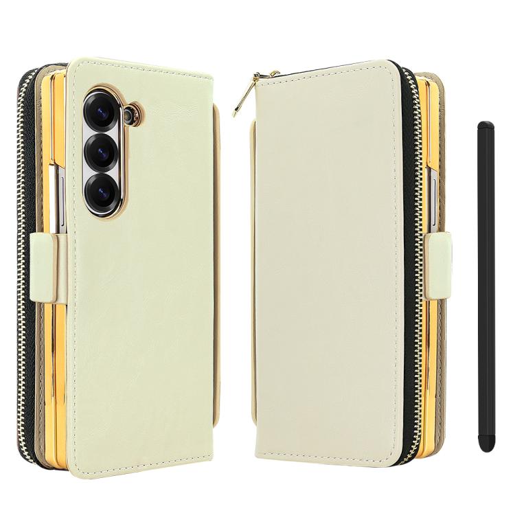 Funda de cuero con hebilla magnética RFID para Samsung Galaxy Fold5 de VIETAO (beige)