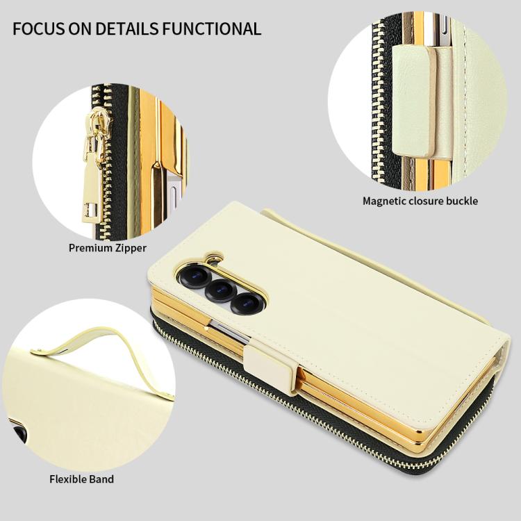 Funda de cuero con hebilla magnética RFID para Samsung Galaxy Fold5 de VIETAO (beige)