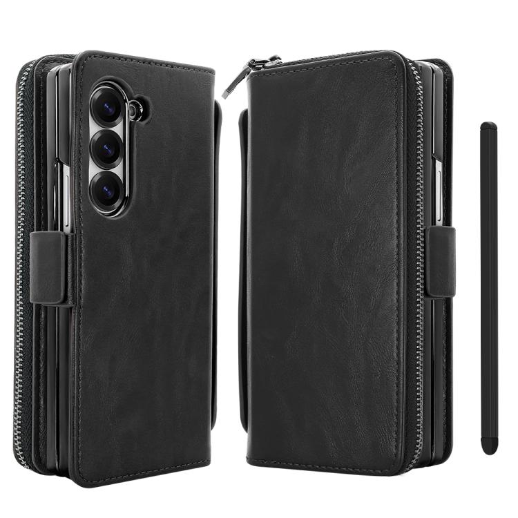 Funda de cuero con hebilla magnética y RFID para Samsung Galaxy Fold6 (negro)