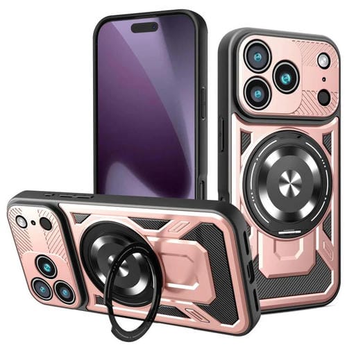 Funda protectora con soporte giratorio MagSafe para iPhone 17 Pro (oro rosa)