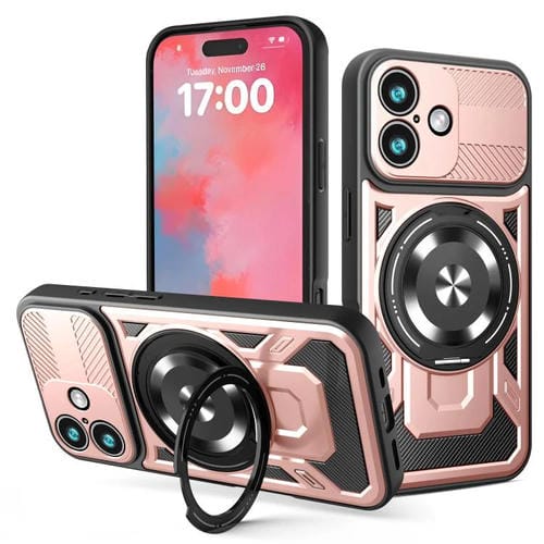 Funda protectora con soporte giratorio MagSafe para iPhone 17 (oro rosa)