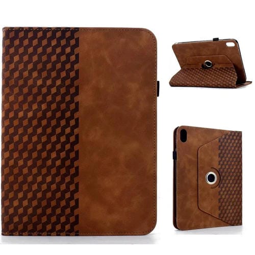 Funda de cuero inteligente con relieve de rombos y rotación para iPad 2025/2022 (marrón)