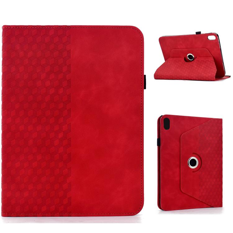 Funda de cuero inteligente con relieve de rombos y rotación para iPad 2025/2022 (roja)
